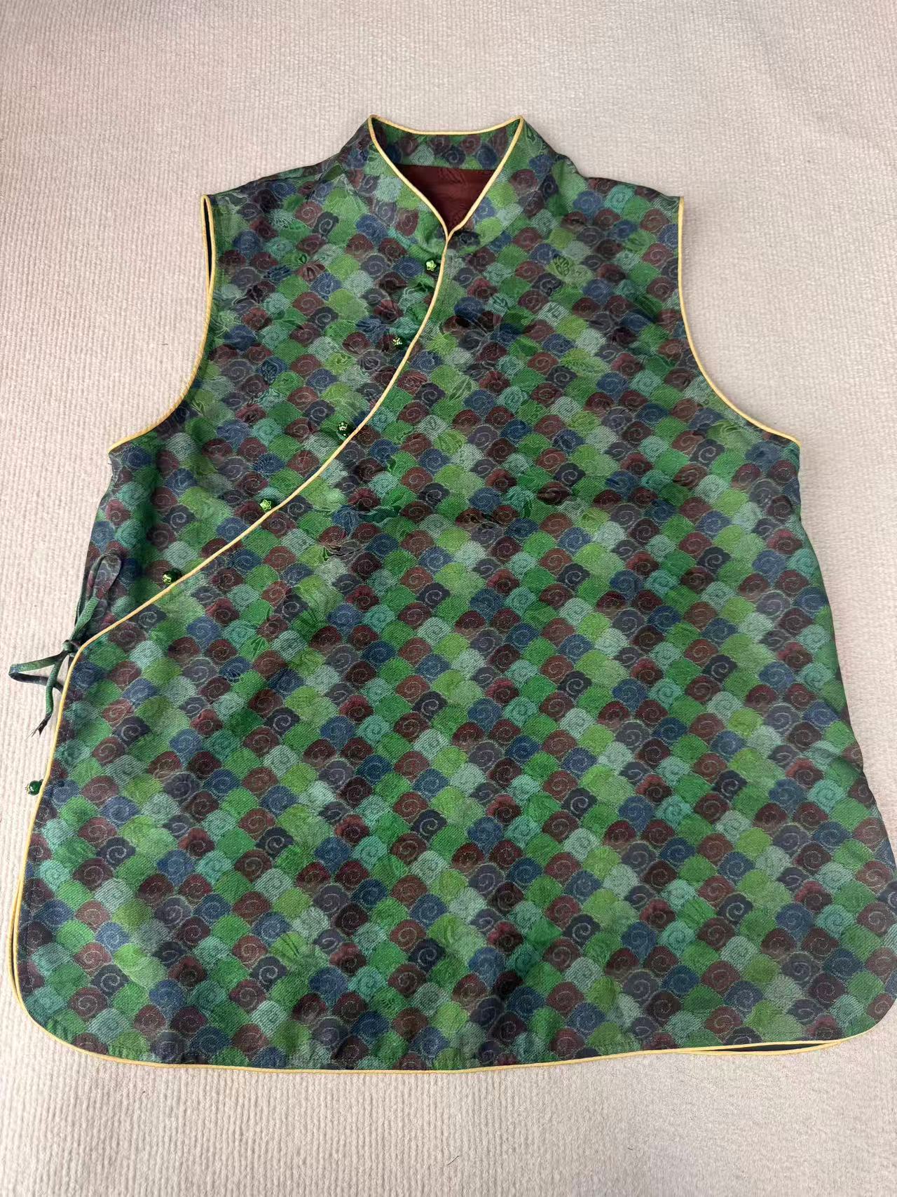 【绿祥云奥黛】100桑蚕丝新中式国风香云纱长马甲无袖