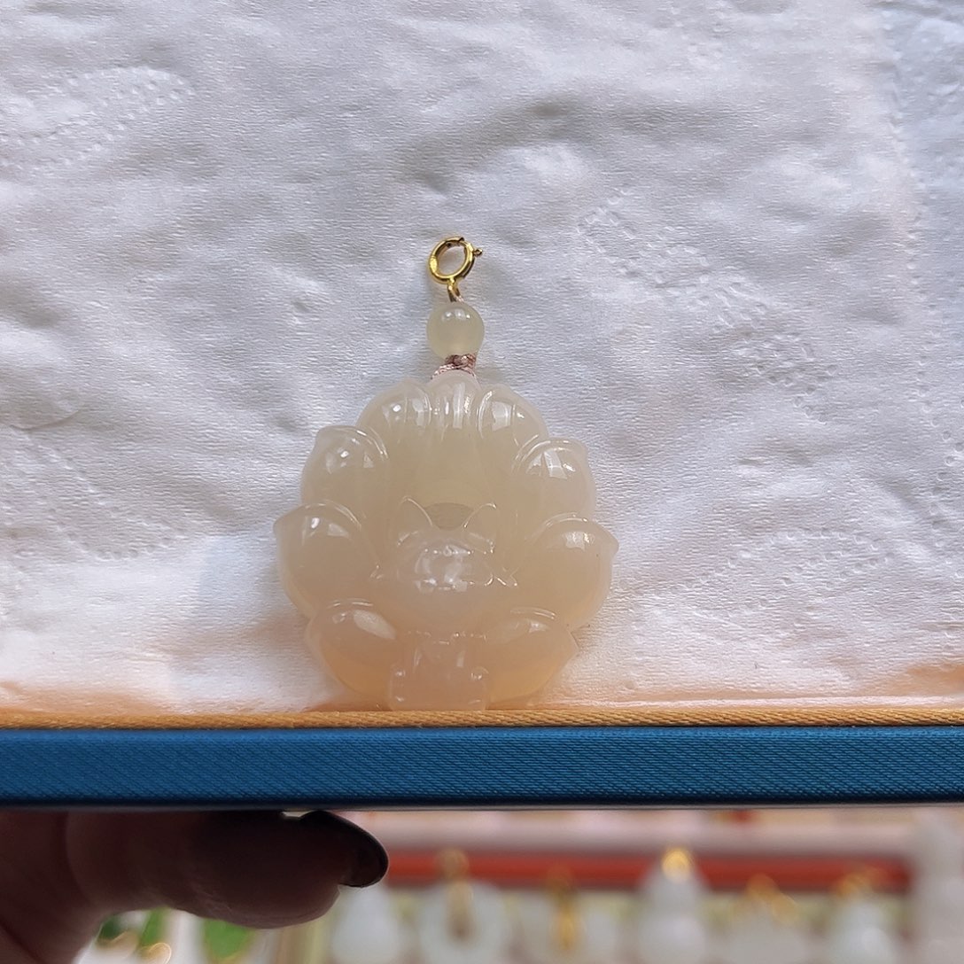 和田玉18K金镶嵌吊坠(不含链)