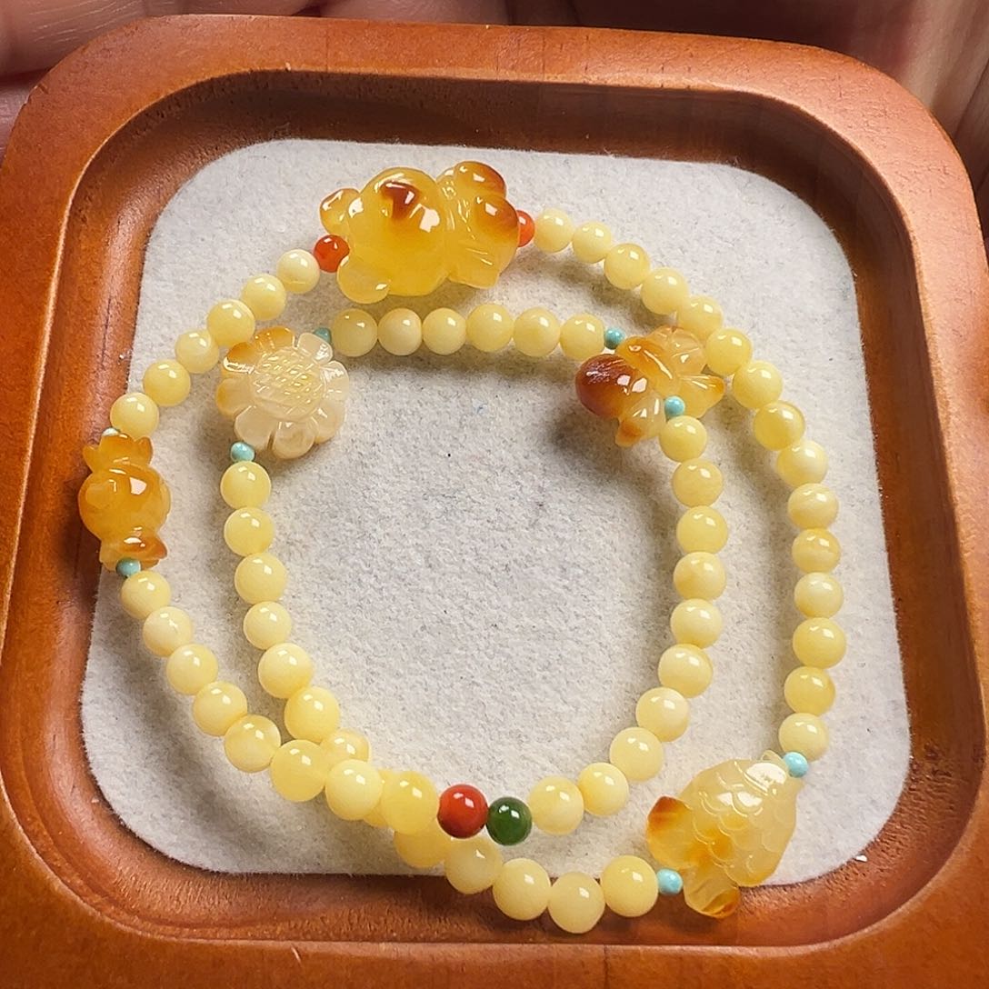 手串蜜蜡未镶嵌小熊多宝双圈手串