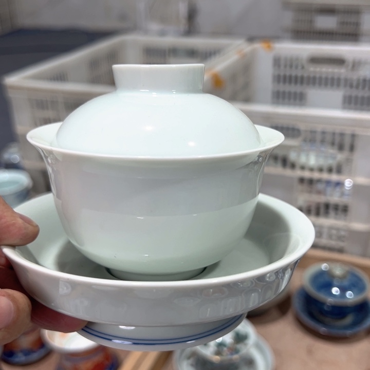 瓷片白素胎盖高足盖碗微瑕