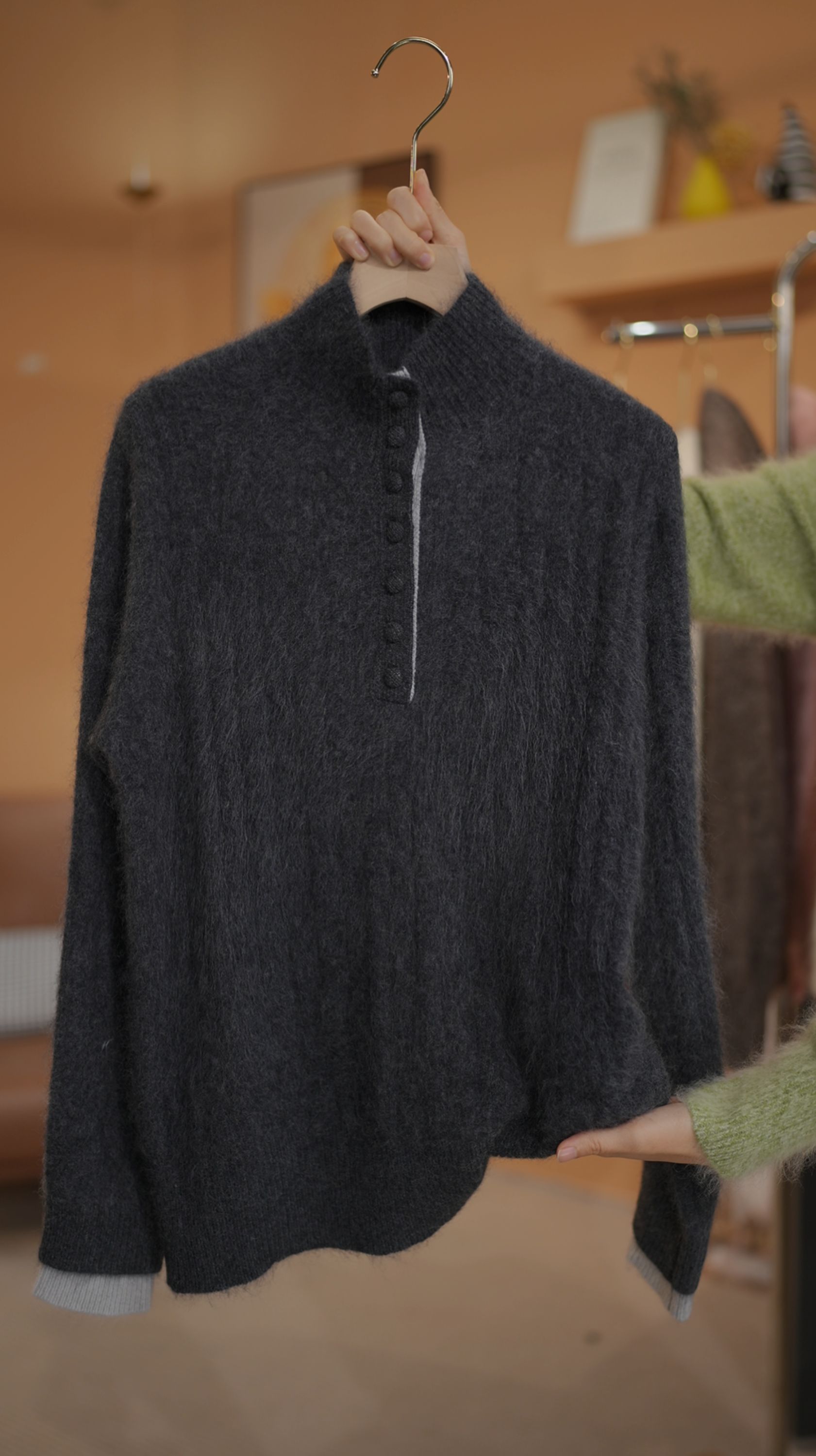 100%羊绒衫秋冬套头款针织森系套头立领极简风女上衣