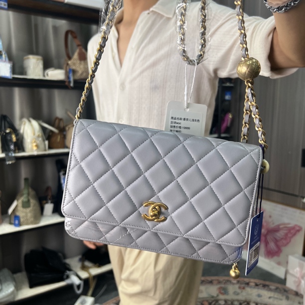 99新 Chanel/香奈儿 香奈儿灰色金球woc