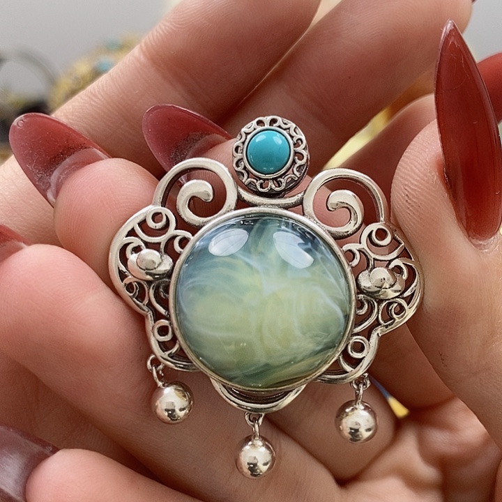 琥珀颈饰银S925镶嵌吊坠