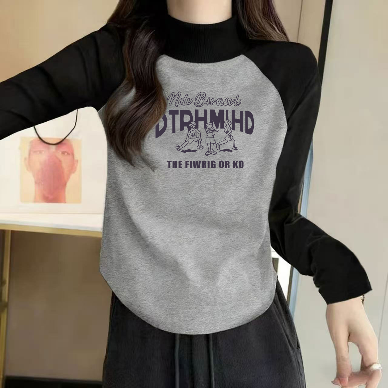 半高领插肩袖德绒打底衫女秋冬季圆弧下摆小个子加厚保暖内搭上衣