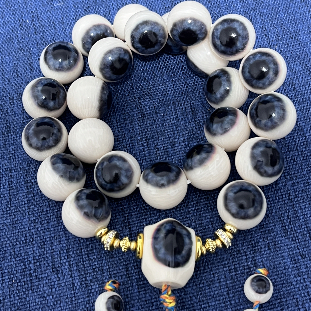 5A级天然猛犸牙全品无暇蓝皮手持念珠【直播间专用改价链接】