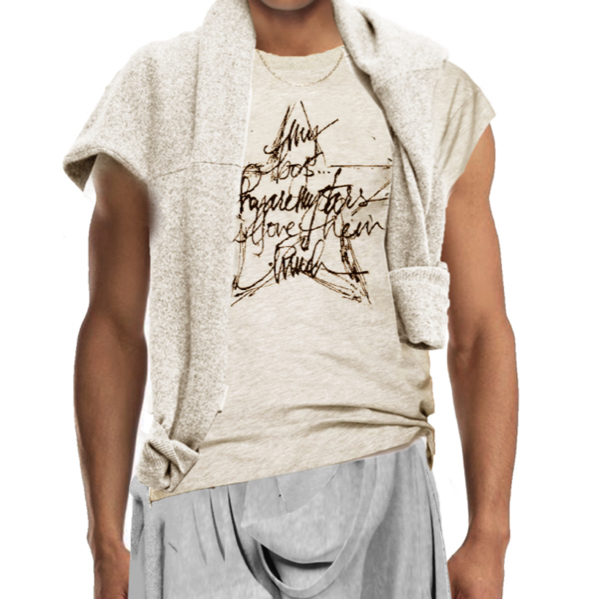 【TSOUL】MARRKNULL 米色印花披肩式假两件上衣