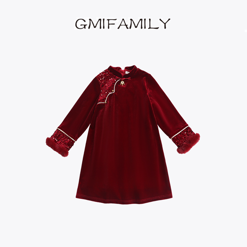 80513汉服裙女童新中式国风裙子拜年服2025冬季小女孩古风过年服