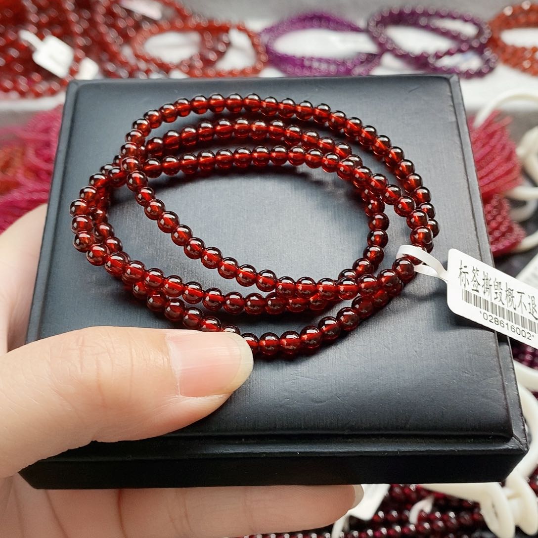 石榴石手链未镶嵌4.6mm鸽血红