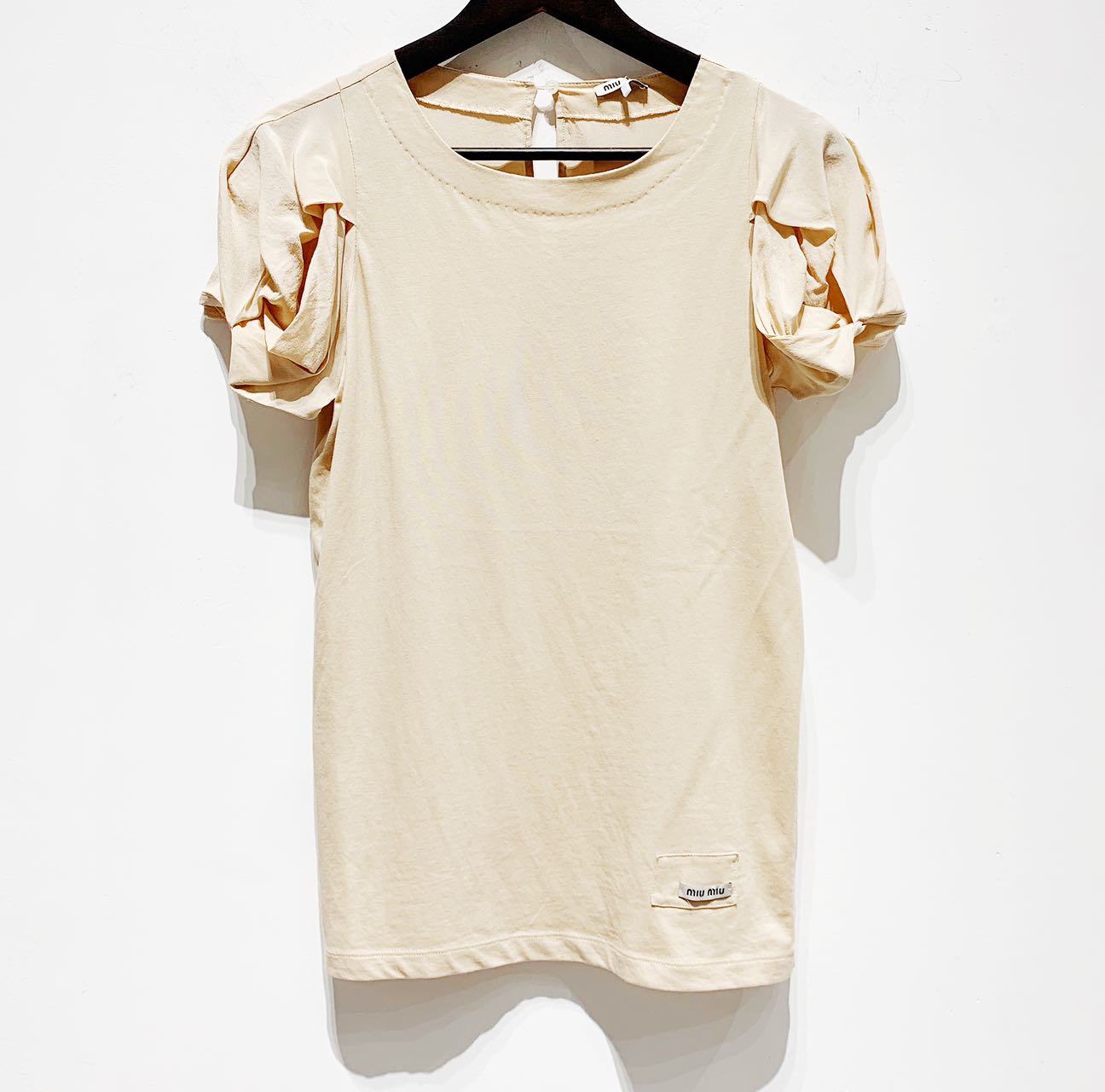 95新 MIU MIU/缪缪 蔚蓝/纯色短袖 米白色 S码