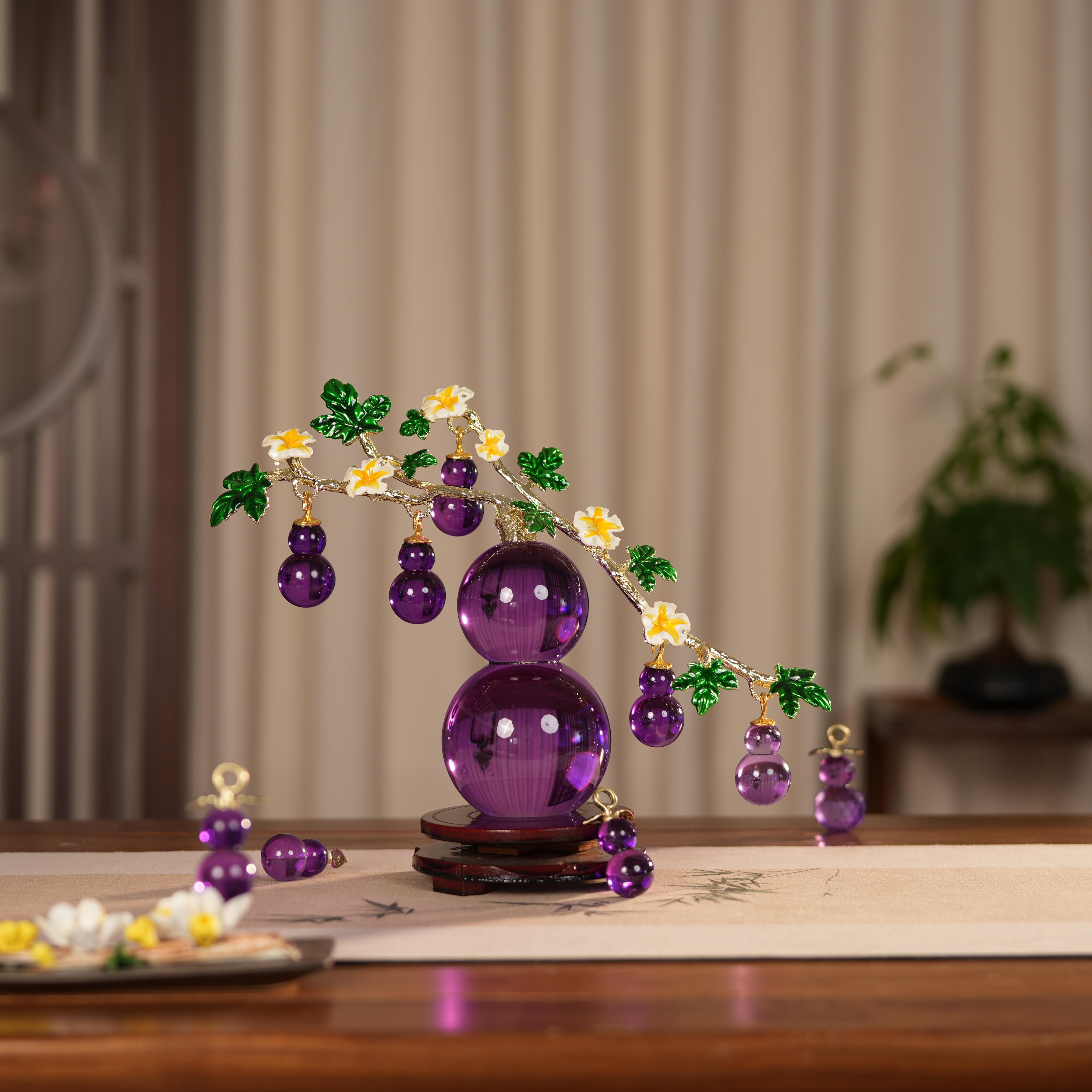 紫气重磅上新k9紫水晶五福葫芦创意摆件家居年摆件
