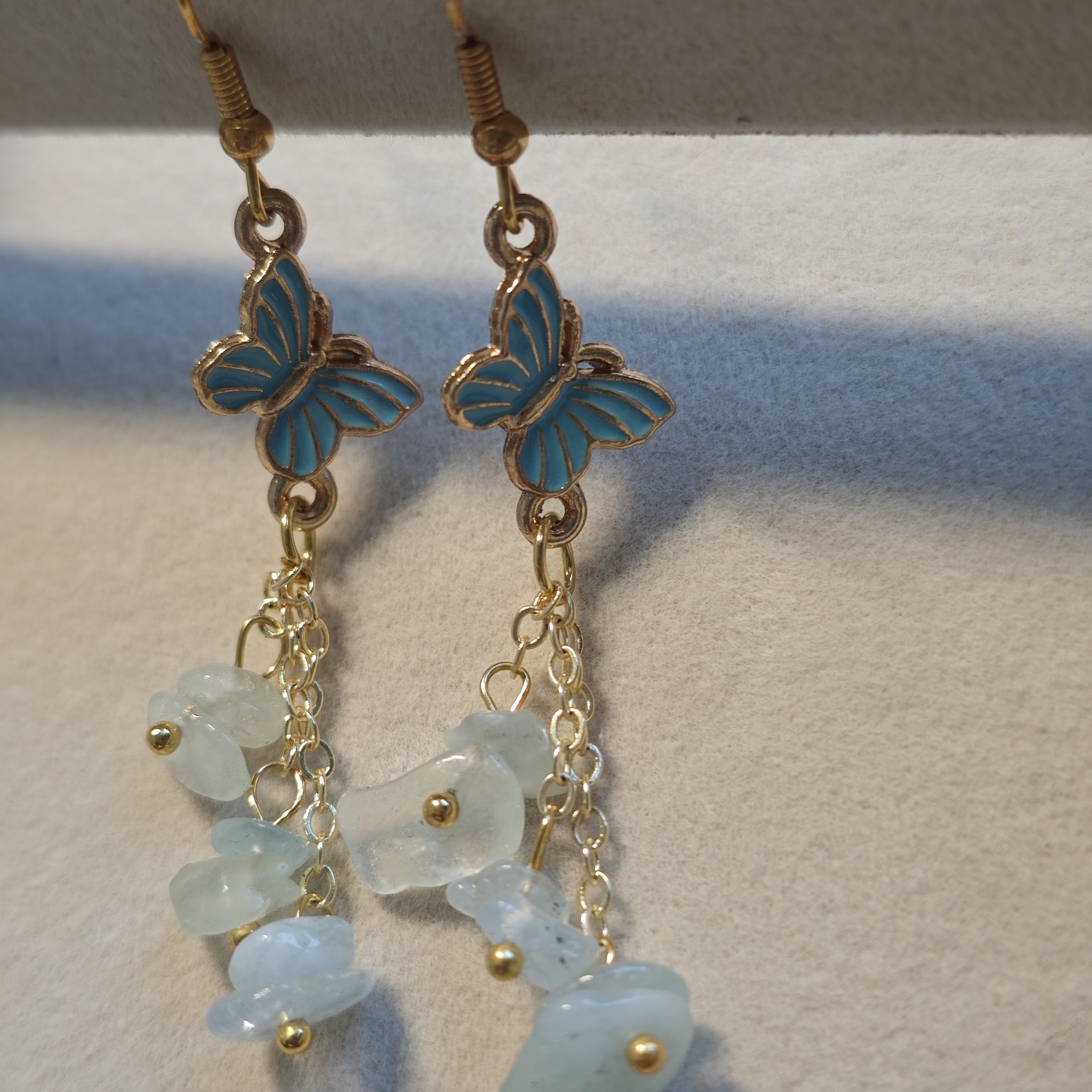 爆款天然海蓝宝耳坠流苏款蓝色蝴蝶清新款国风轻奢气质高级感耳饰