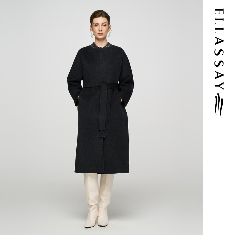 【粉丝专享】歌力思秋冬新款绵羊毛长款毛呢大衣女EWD363D04500