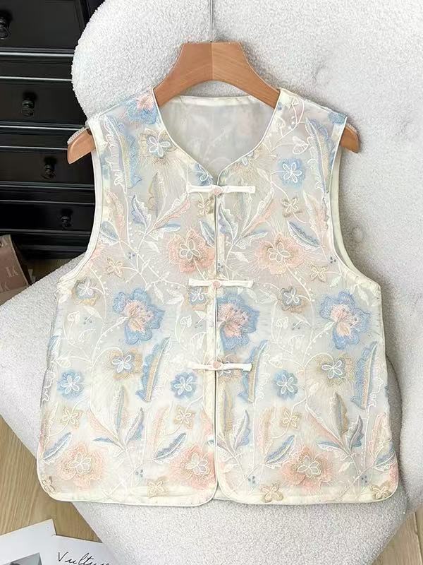 欧根沙国风马夹夏季薄款重工刺绣坎肩背心女外穿无袖新中式小马甲