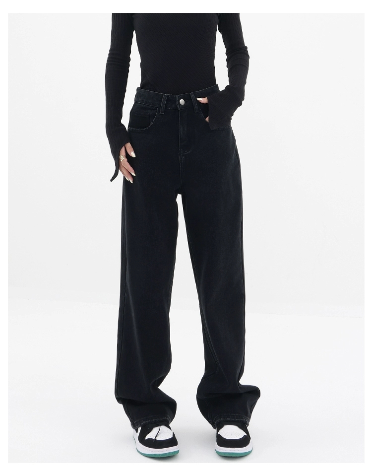 秋冬福利 清 高腰 黑灰 软牛仔  加绒 阔腿 牛仔裤C109