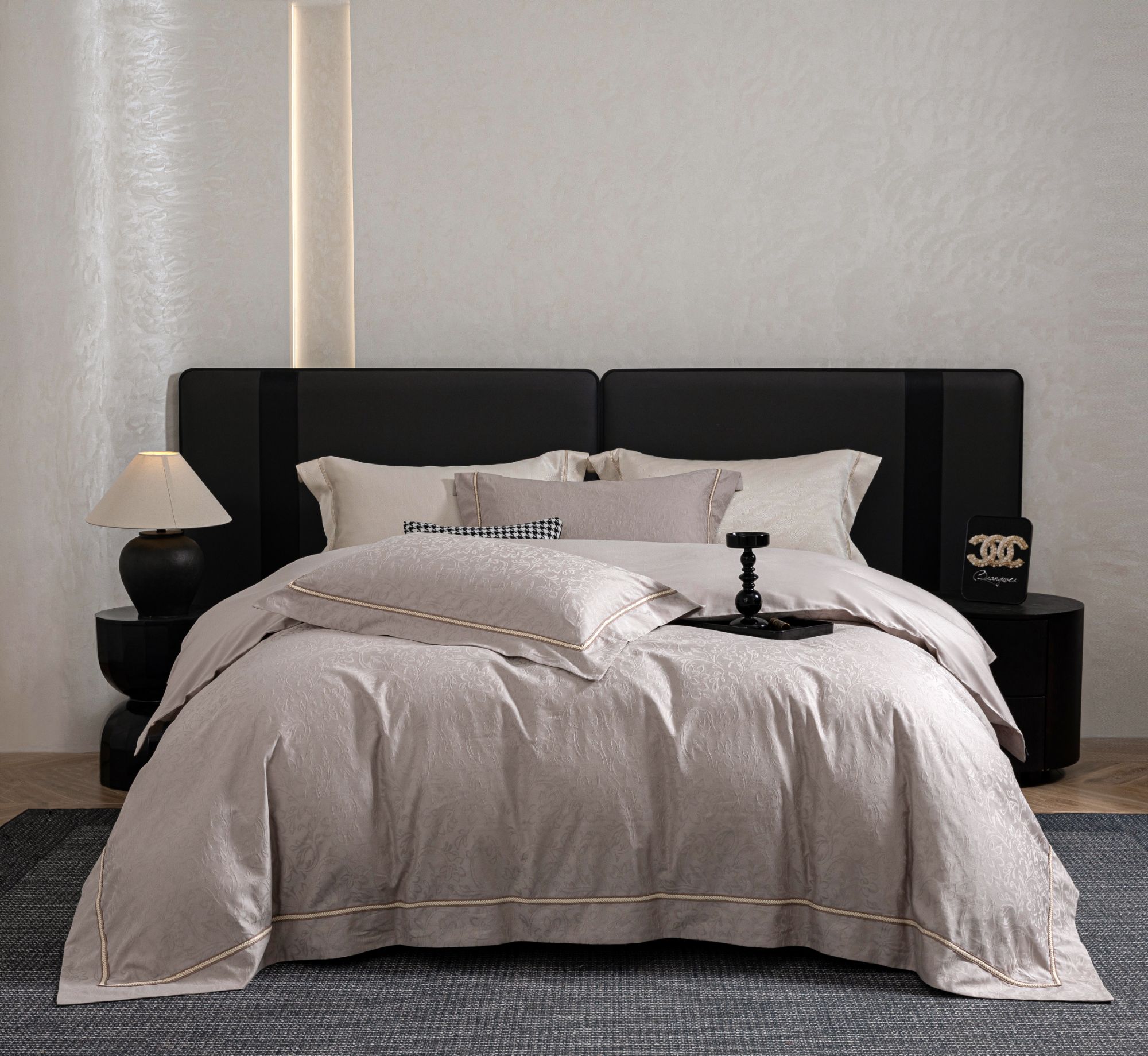 【莹莹家】高端轻奢简约立体浮雕工艺设计师款四件套-时光灰