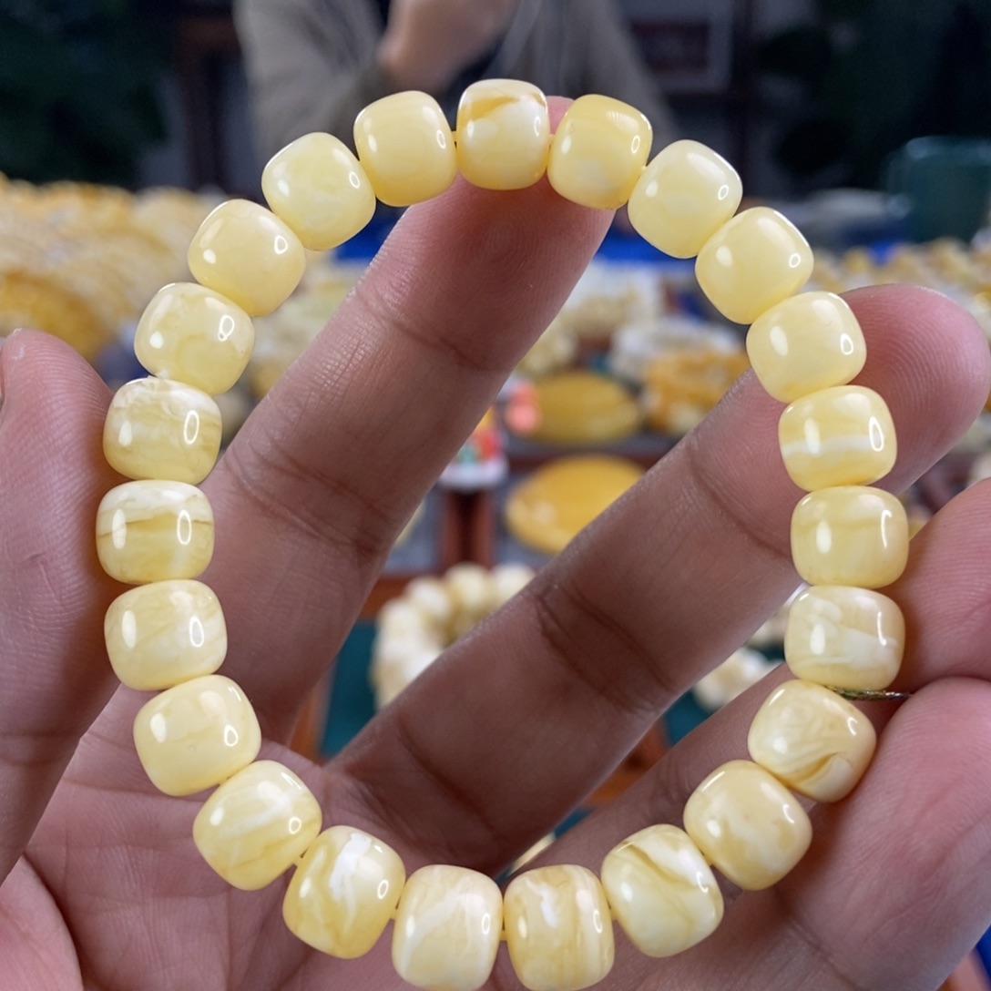 琥珀珠宝奇石未镶嵌9+虎皮纹手串11.08