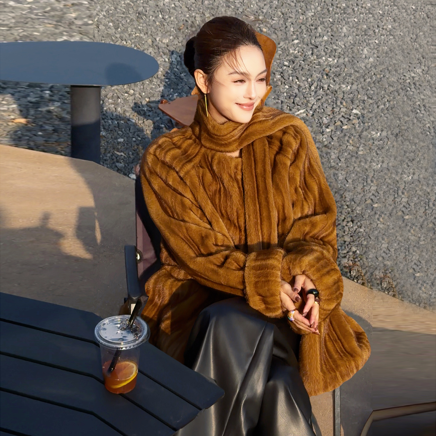 人造皮草 环保高端人造皮草毛毛带围巾加厚气质全抽刀挽袖外套女