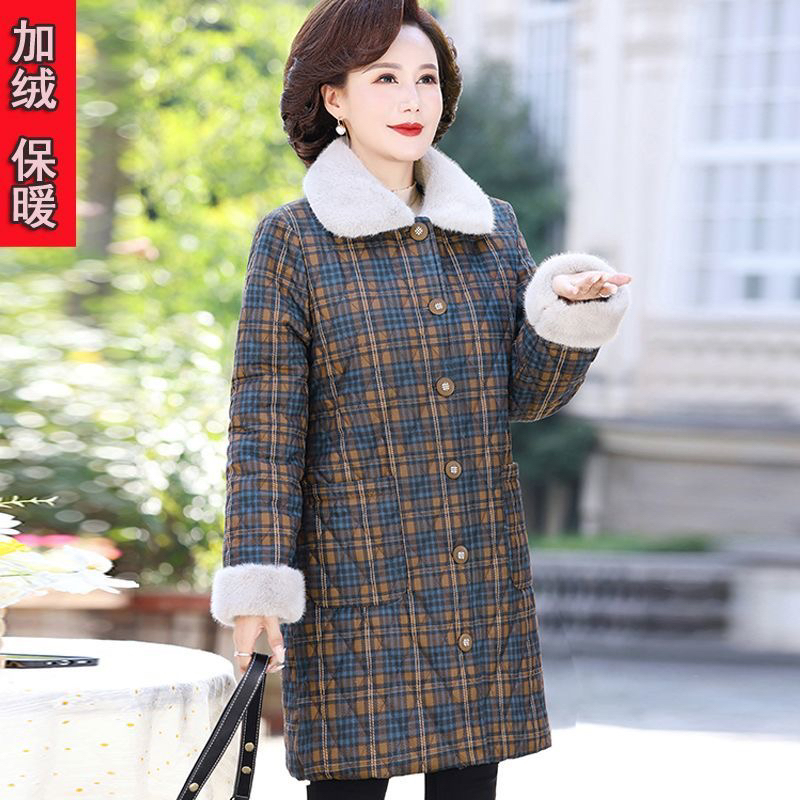 金龄妈妈秋冬装国风加绒加厚中长款棉衣中老年女宽松盘扣外套