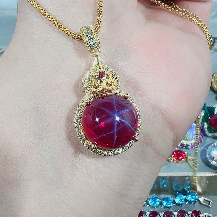 非金属红色蓝色满镶嵌吊坠戒指