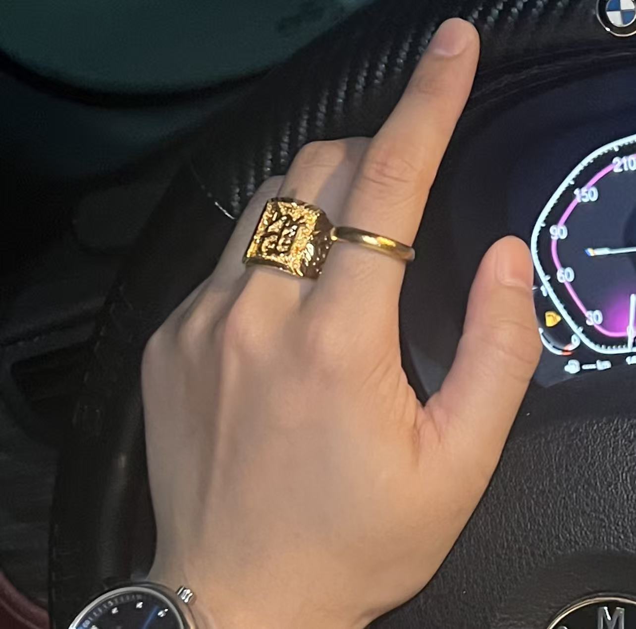 铜合金戒指 铜合金戒指 财字霸气男开口四方指环可调节戒指不掉色