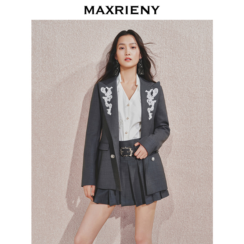 【CiCi专属】【商场同款】MAXRIENY奢华都市风刺绣收腰西装外套