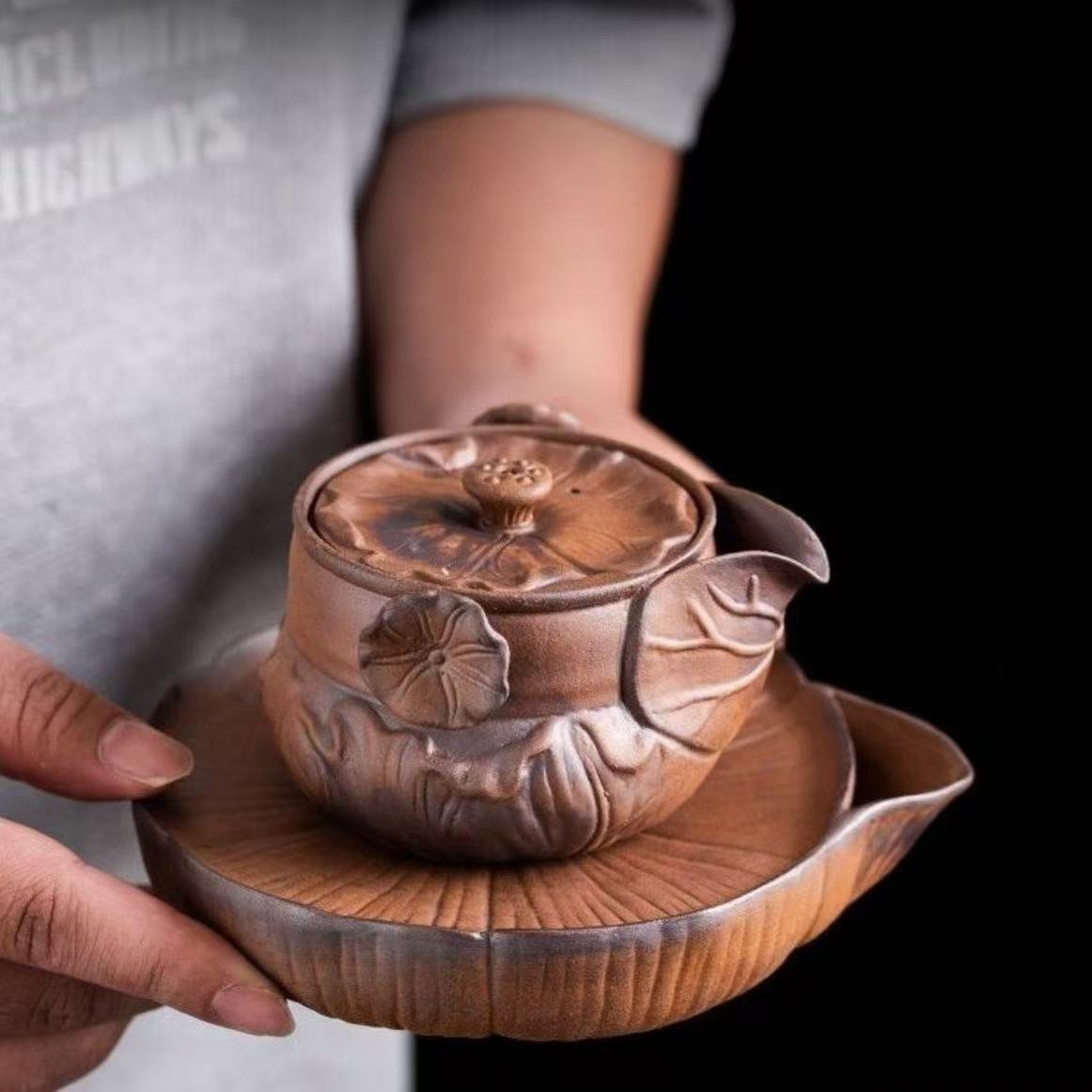 【有福器-莲蓬手抓壶180ml】老岩泥茶壶复古粗陶创意茶壶