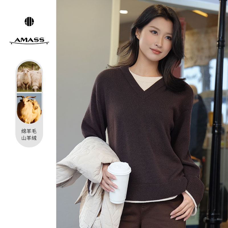 AMASS/阿玛施【艺术家】新款休闲假两件内搭显瘦长袖针织衫女538078