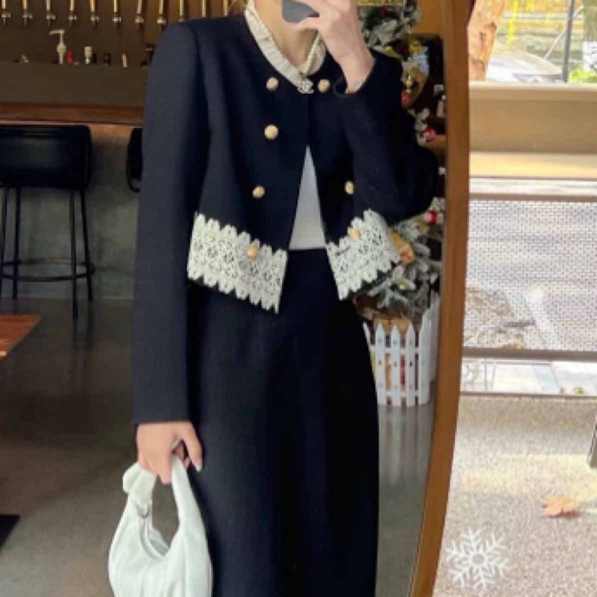 大码法式复古甜美小清新简约百搭长袖外套半裙港风高级感套装