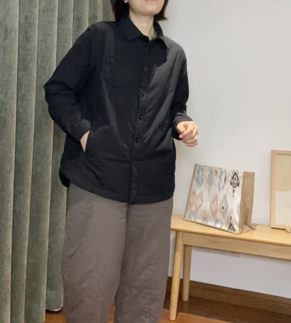 双插兜简约大气方领尖领夹棉衬衣外套女 522
