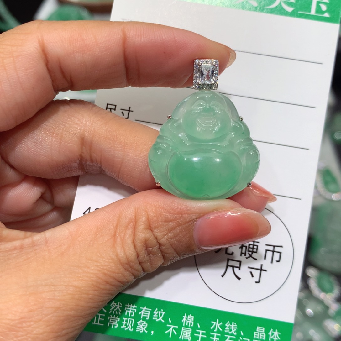颈饰银S925镶嵌石英质玉（非洲翠）悠**下