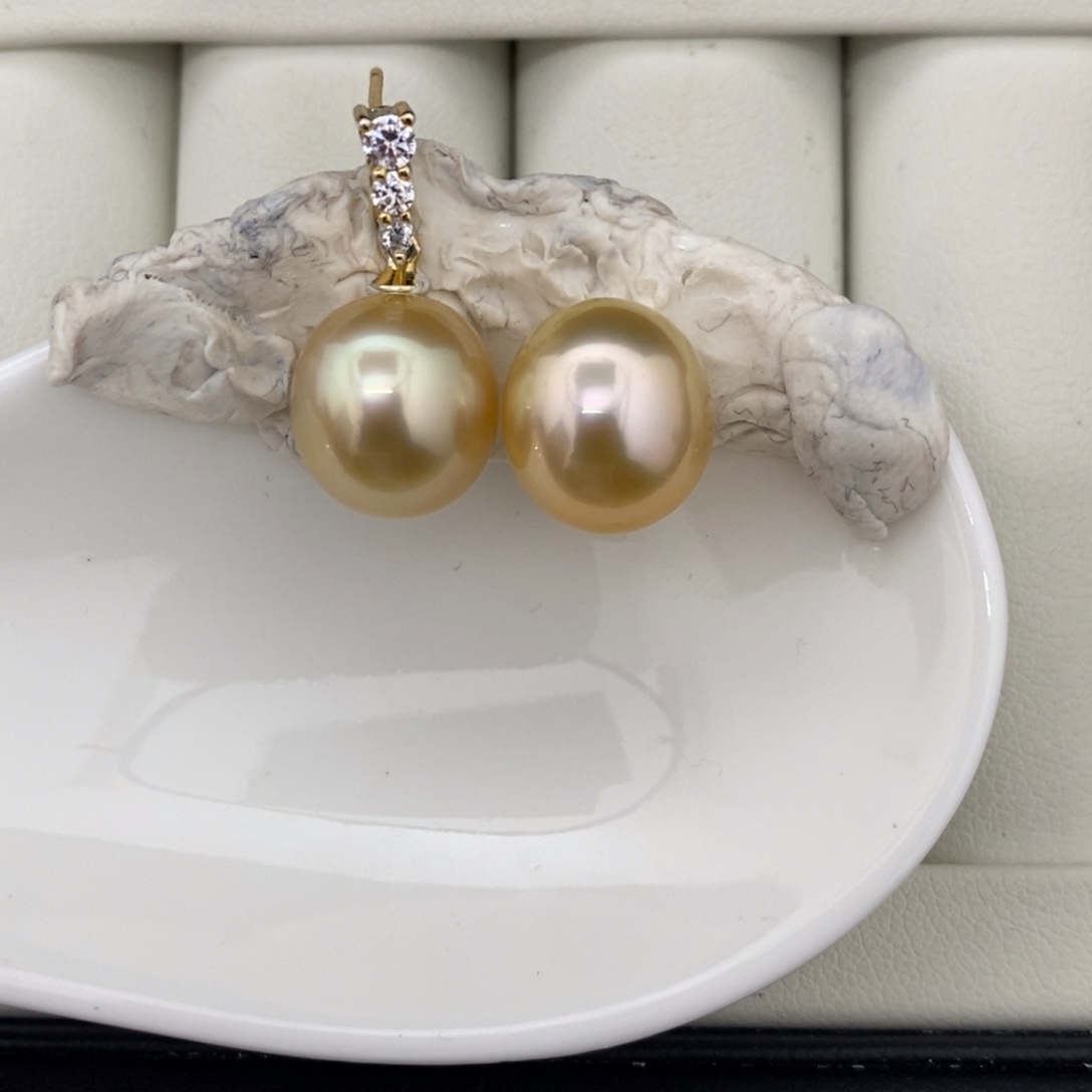 定制海水珍珠未镶嵌裸珠金珠蛋形对珠10-11mm