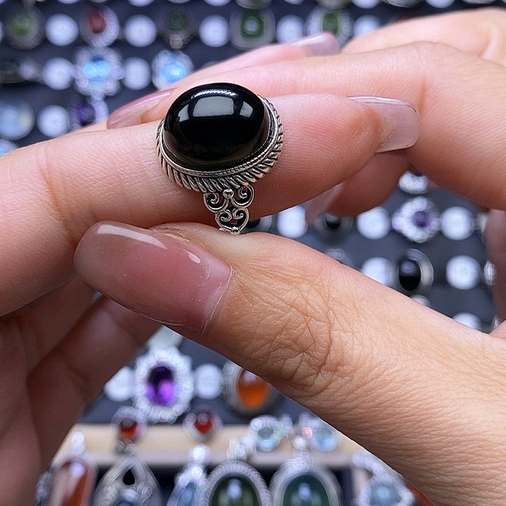 岫玉戒指银S925镶嵌佐**爱