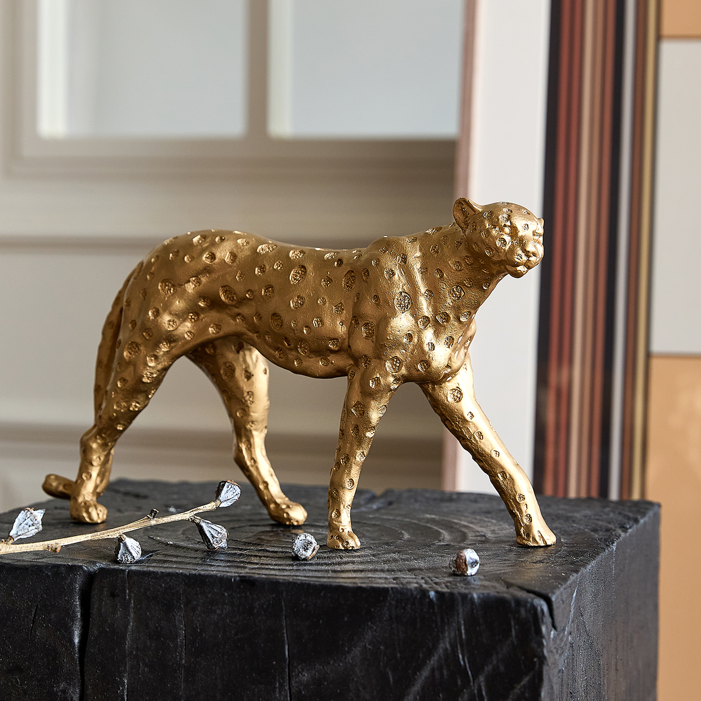 中古金色猎豹摆件客厅时髦人艺术软装玄关电视柜装饰品乔迁送礼
