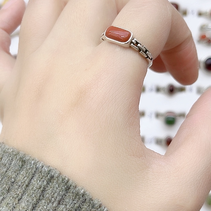 玛瑙/玉髓戒指银S925镶嵌925银