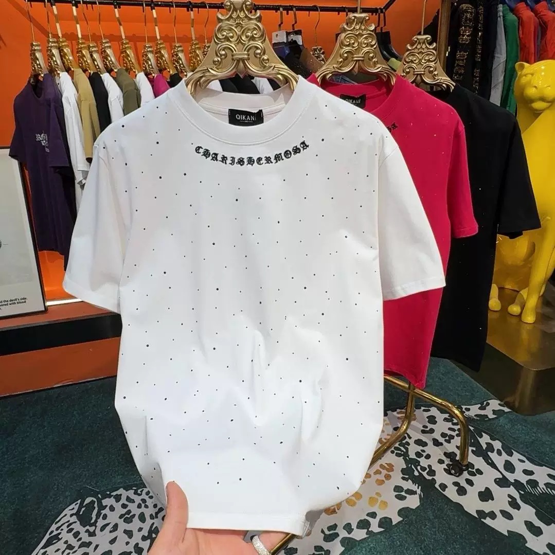 2025男士新款时尚百搭烫钻刺绣网红同款半袖