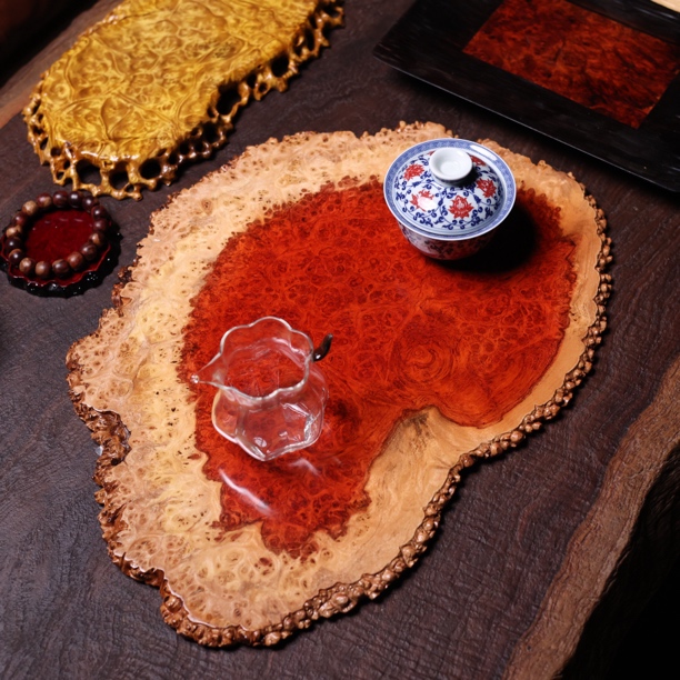 46-34-1.2 缅甸花梨瘤疤干泡台家用排水茶盘托盘茶具高端茶道摆件