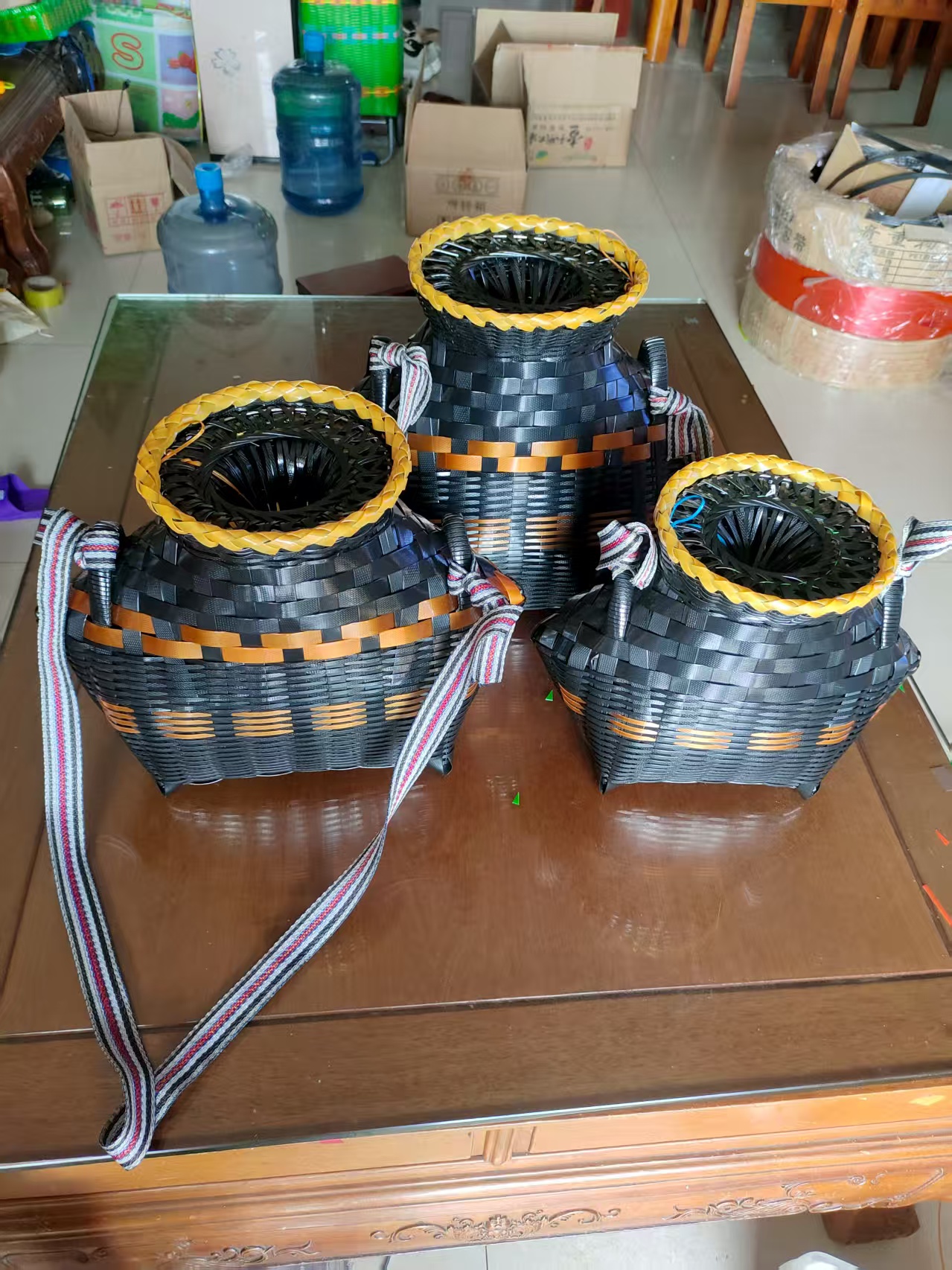 手工编织塑钢带鱼篓黄鳝篓虾篓实用渔具仿古竹编蘑菇采茶篓巴笼