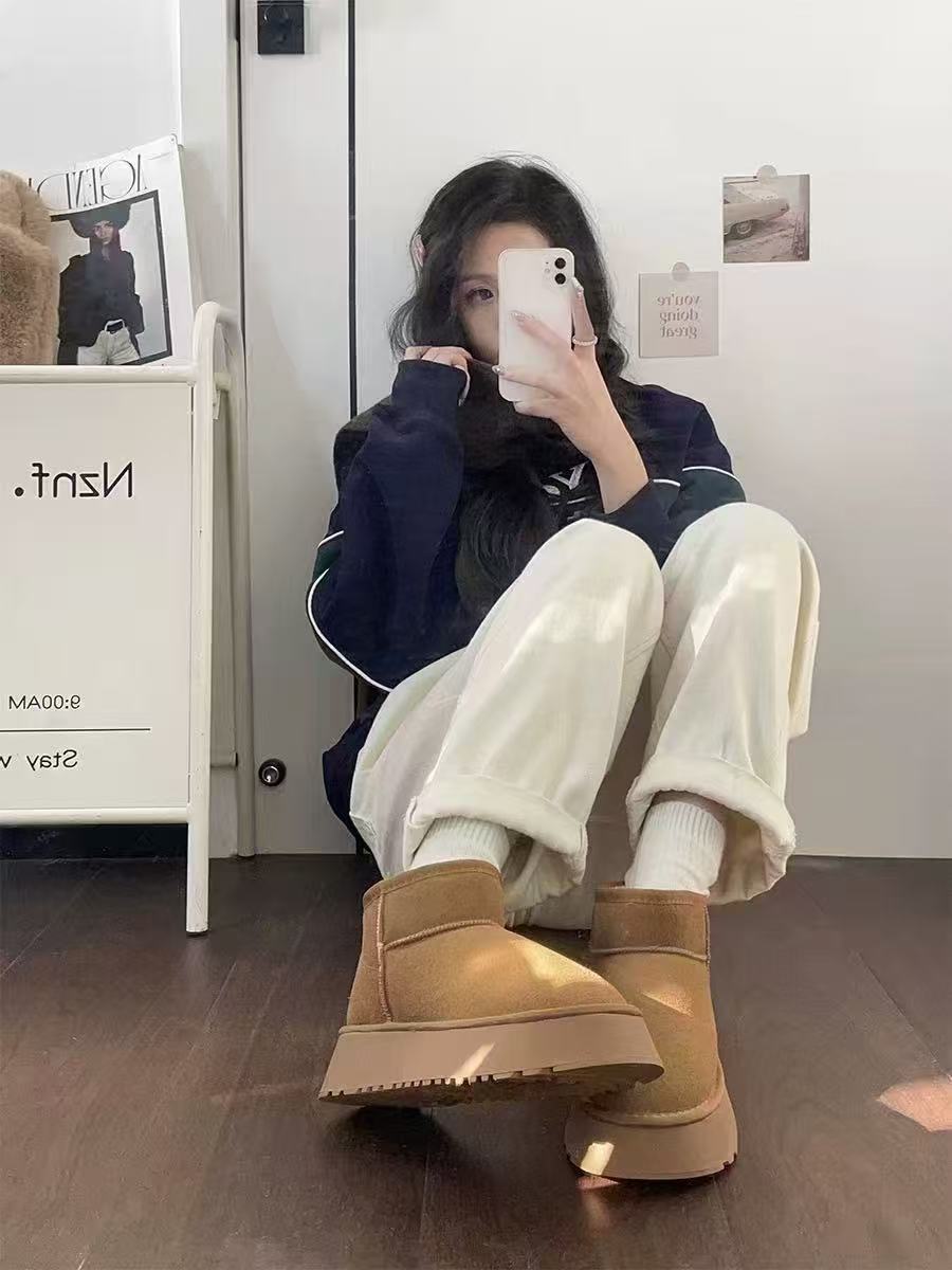 ANAN冬季新款雪地靴厚底保暖防滑学生女士时尚百搭靴子加绒加厚