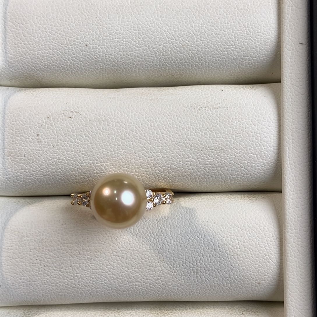 海水珍珠戒圈银S925镶嵌反