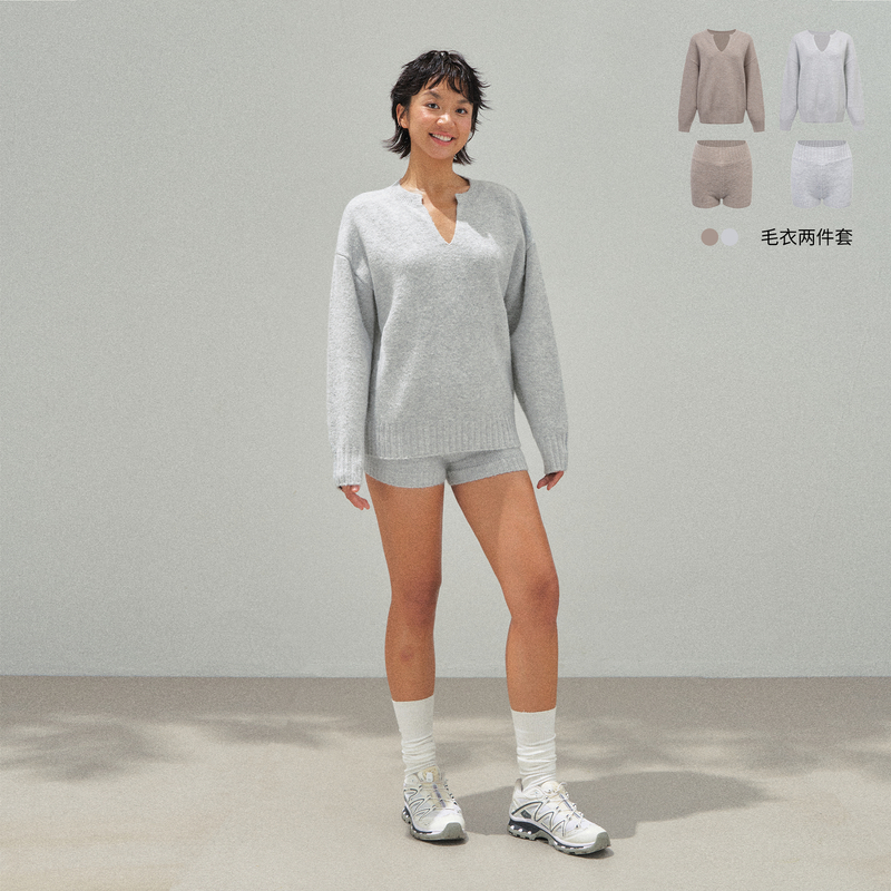 Ariseism 美式复古双色毛衣+短裤两件套套装女秋季新款