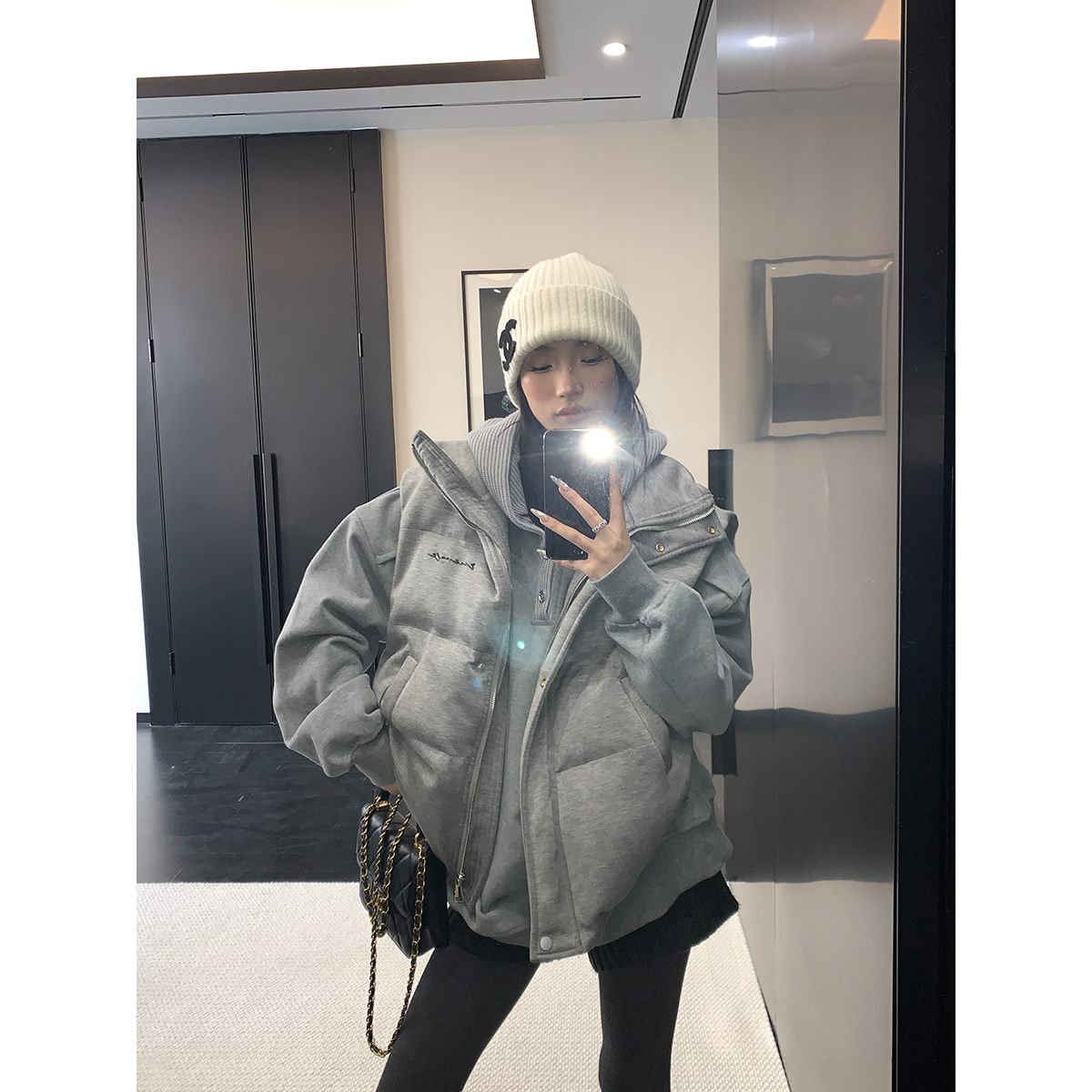 【LIUKY】冬季简约高级松弛感拼接设计休闲百搭情侣加厚连帽卫衣潮