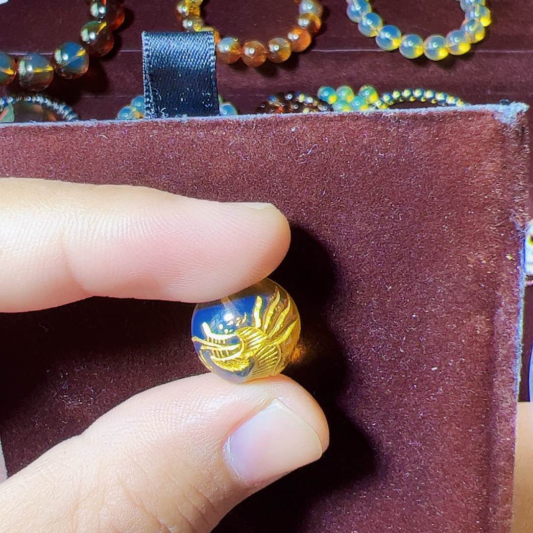 蓝珀珠宝奇石未镶嵌15mm蓝珀龙珠