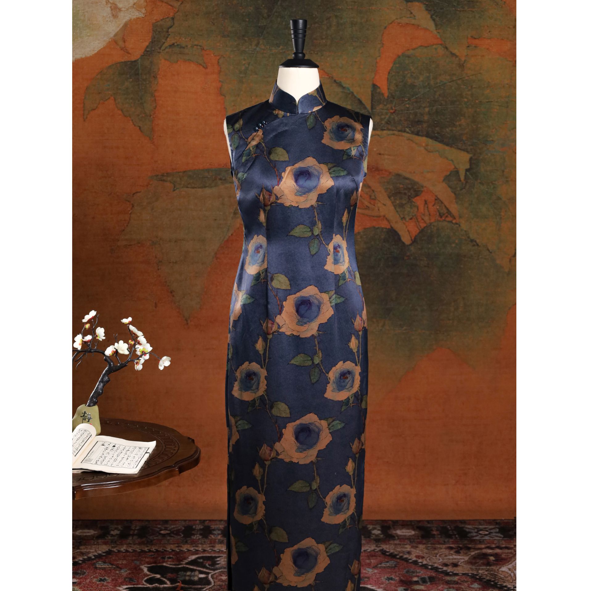 女神姑娘【月下玫】重缎香云纱无袖有省港风气质旗袍Q50904-5-40