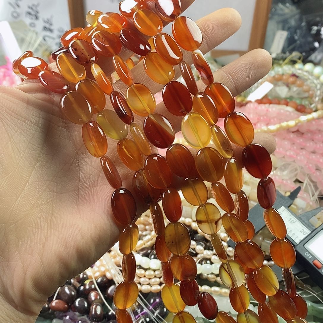 玛瑙/玉髓珠宝半成品未镶嵌一条12×16红玛瑙蛋型A380