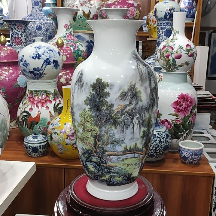 宋***.瓷片景德镇陶瓷釉中彩山水瓶