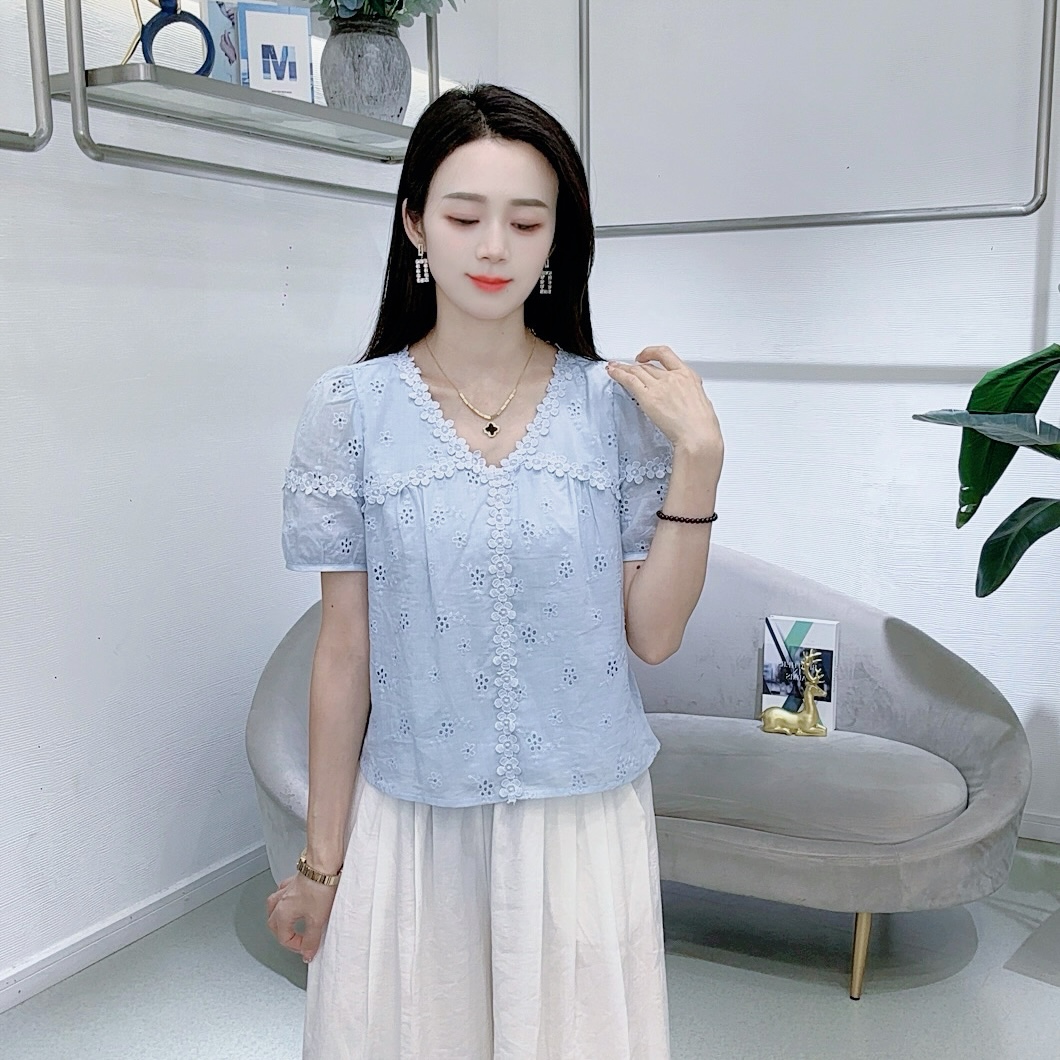 A8511时尚衬衫夏季新款洋气短袖显瘦法式设计衬衣小衫上衣