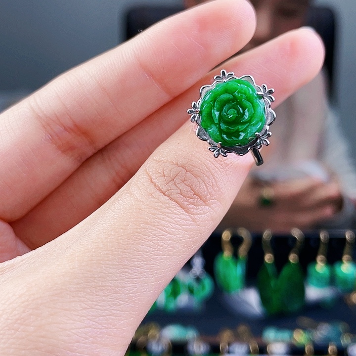 翡翠戒指银S925镶嵌饰品