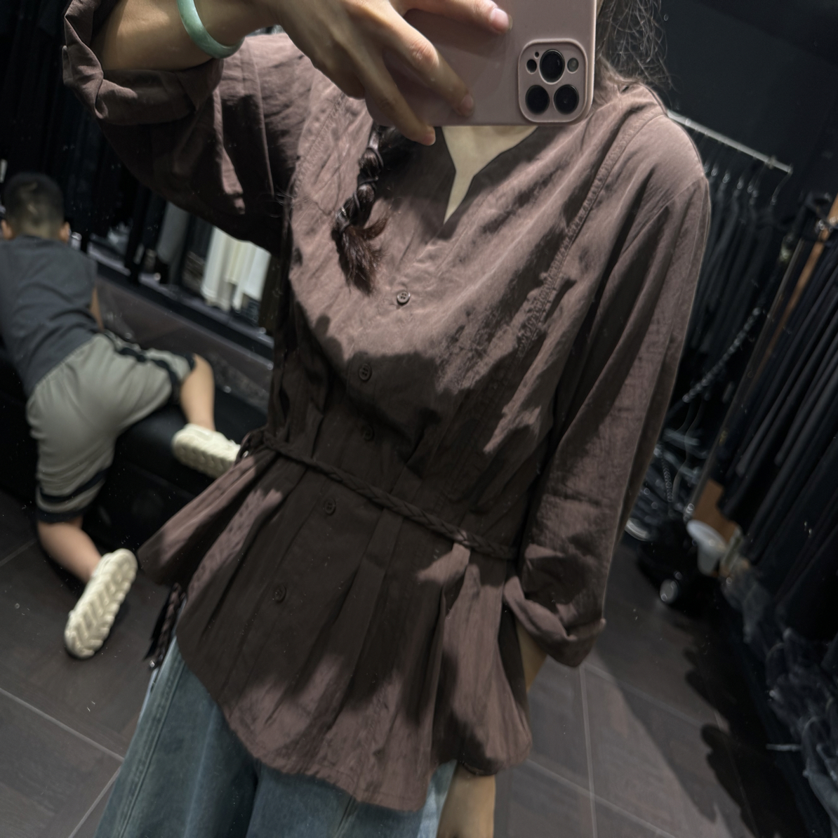 99803 秋款板粟咖气质收腰衬衫