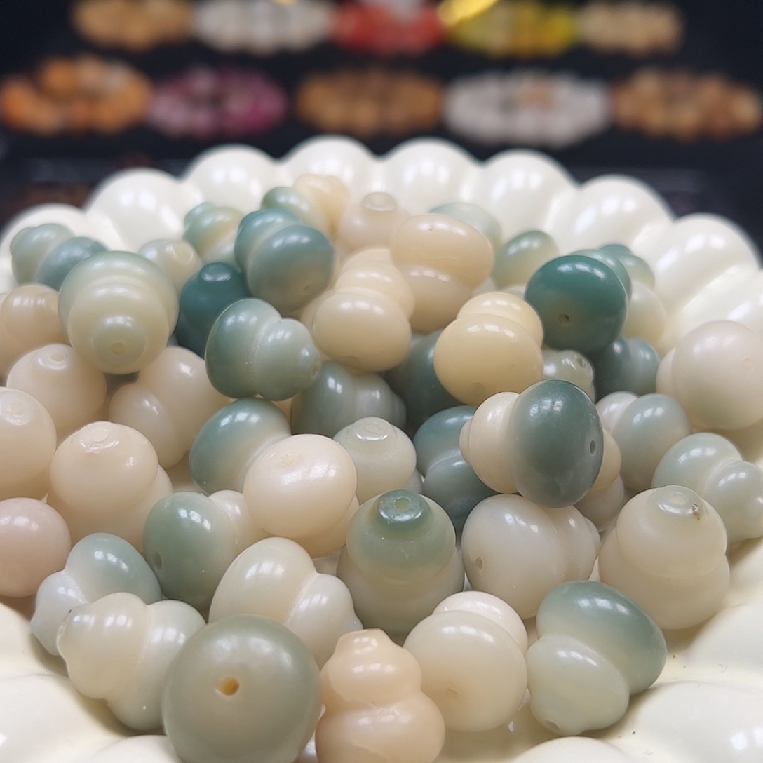 手串菩提根/象牙果瑕疵海盐蓝大葫芦20颗