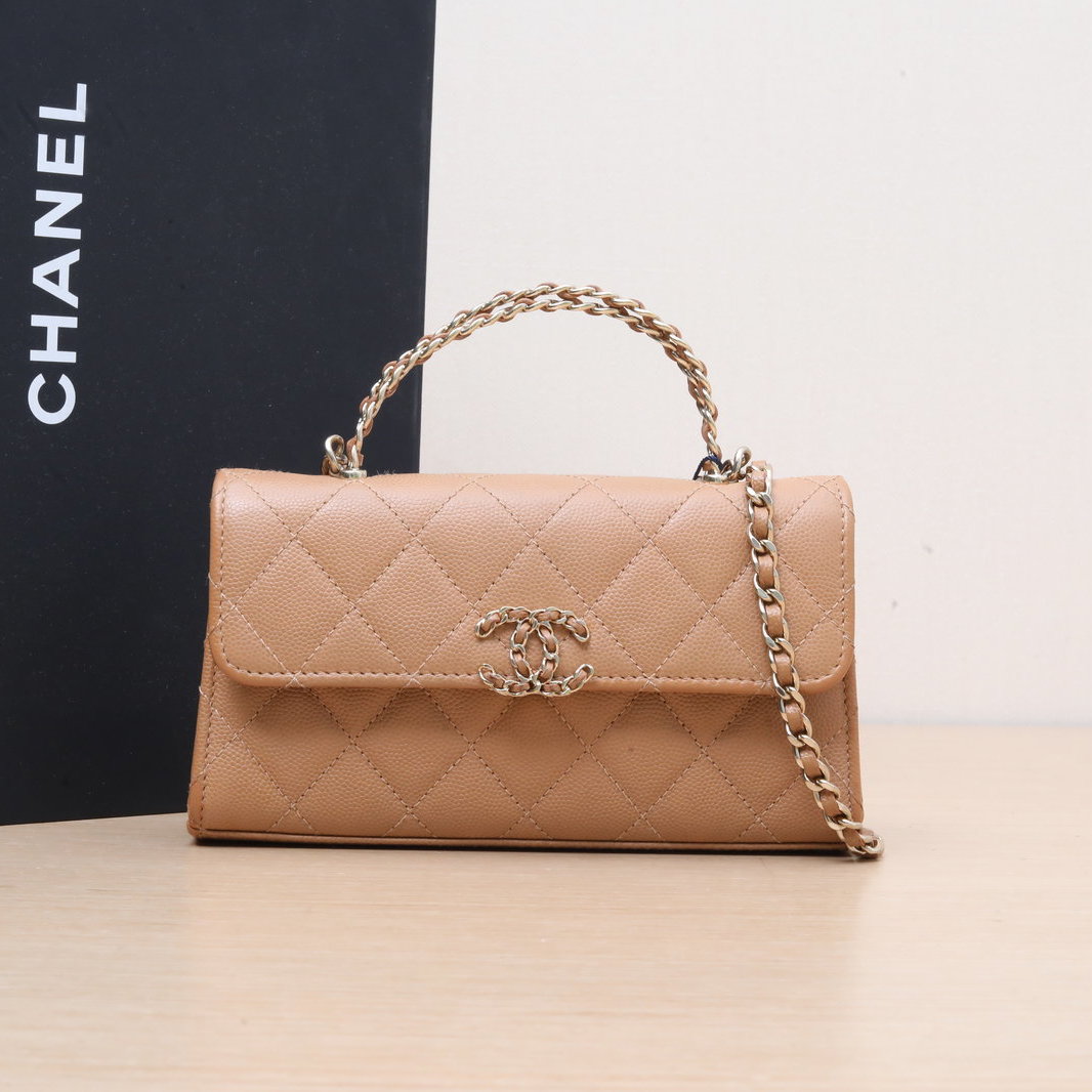 95新 Chanel/香奈儿 小花柳 23P 手柄Kelly 19cm 奶茶色